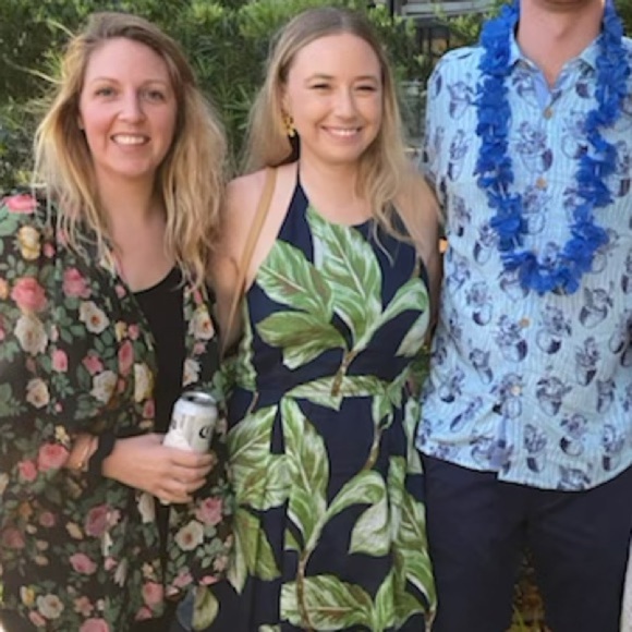 Ann Taylor Factory Navy and Green Leaf Midi Dress - Picture 5 of 5